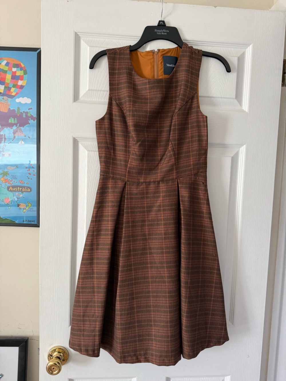 Washed never worn ModCloth Brown Plaid Midi Fit-and-Flare Dress